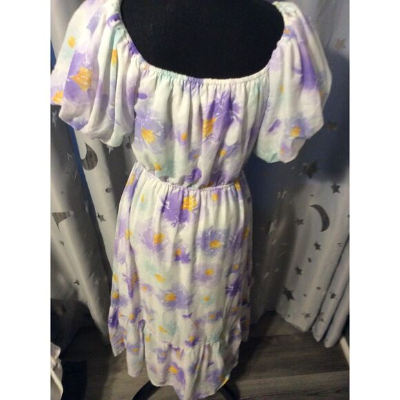 Cottagecore Puffed Sleeves Floral Dress Large L Lined Gathered Neckline - Picture 7 of 7